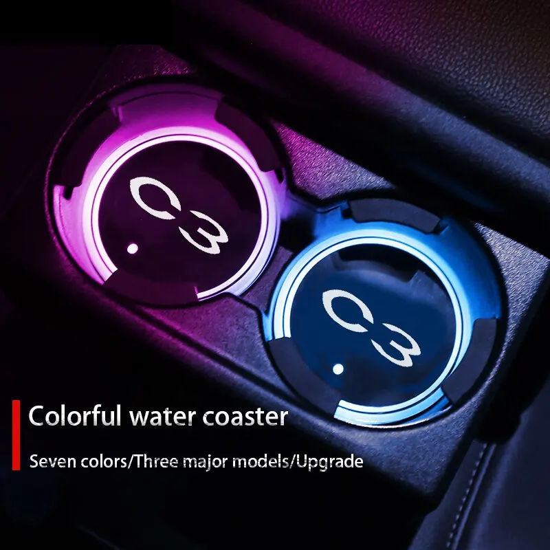 Car Interior Water Coasters Logo Luminous Cup Mat Coaster Led Atmosphere Light For Citroen C4 Car Accessories