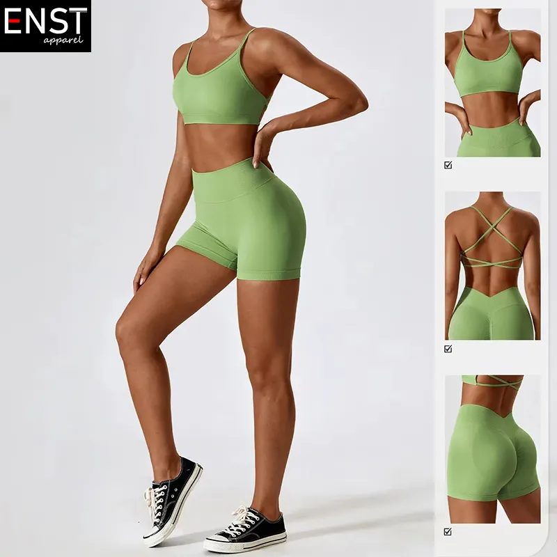 Vêtements de sport 2 pièces pour femmes-Yoga Crop Top-Soutien-gorge de sport et short de compression-Ensemble de fitness et de yoga pour femmes