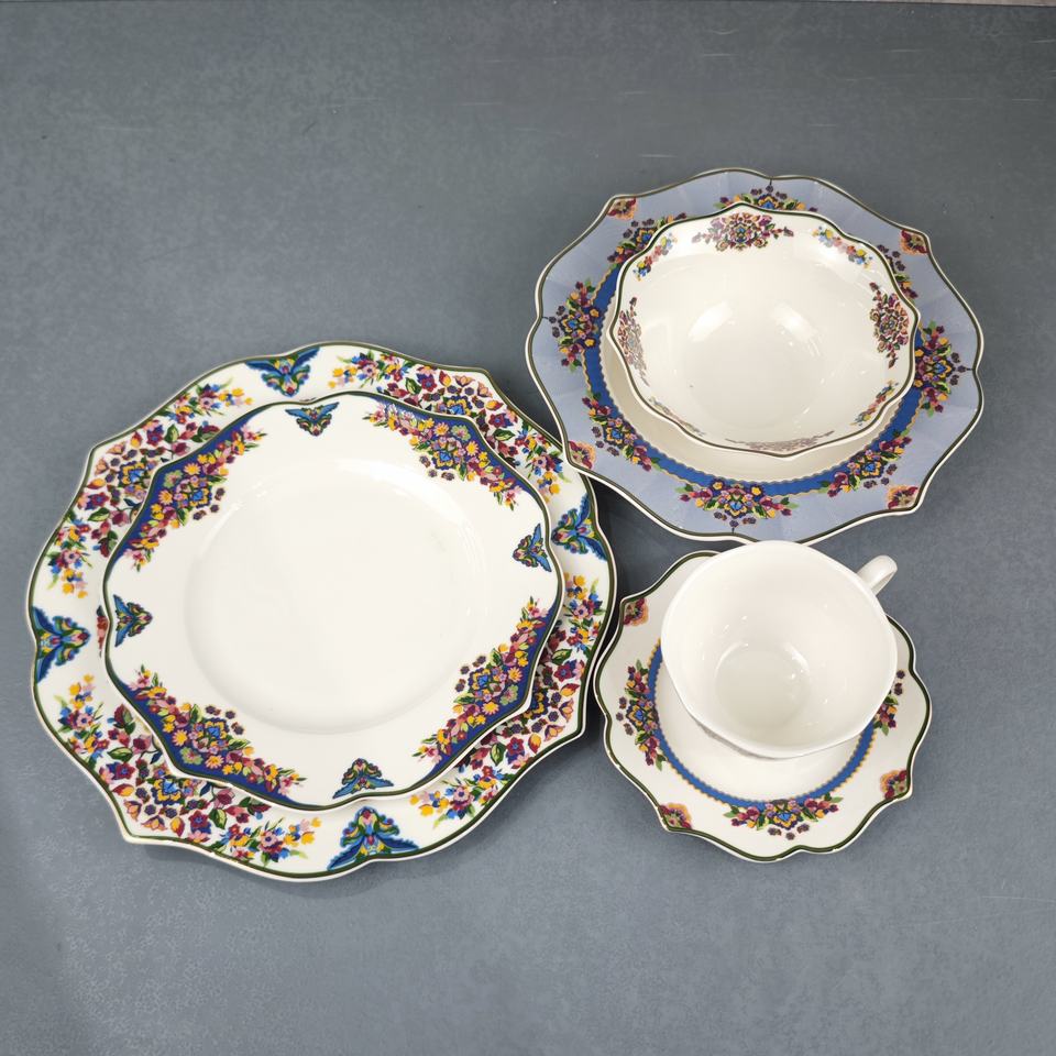 30pcs New Bone China New Style Cut Edge Beautiful Flower Dinner Plate Bowl Cup and Saucer 3