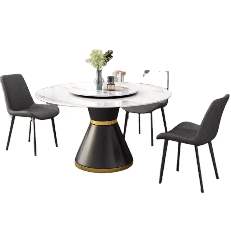 2024 nuevo estilo mesa de comedor redonda de mármol con sillas mesa de comedor con base de hierro de metal giratoria y sillas para juego de comedor 8 6