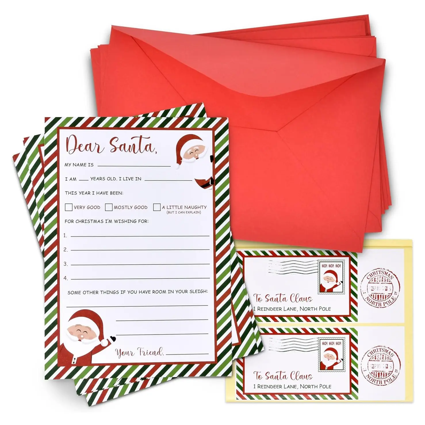 Official Letter To Santa Writing Kit Wish List Christmas Cards Pack With Red Envelopes And Address Seal Stickers