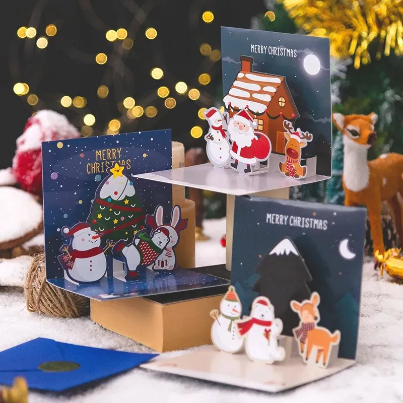 Biglietto di natale pieghevole 3D cartolina di benedizione di buon natale con buste 2023 regalo Navidad di capodanno decorazione di biglietti di ringraziamento