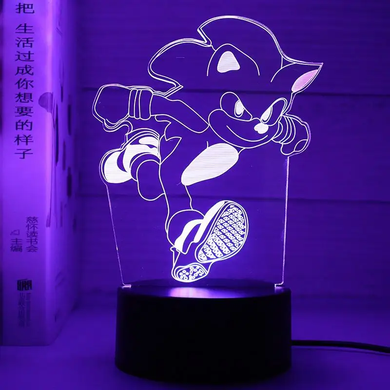 Decorazione della camera da letto Anime creativo Sonic Hedgehog Gifts Night Light 3D Illusion Lamp per Sonic Fans Toy