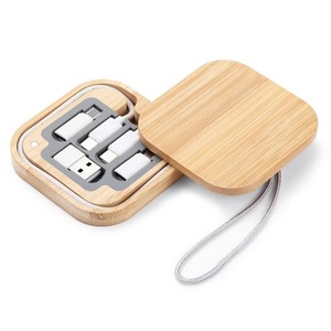 3合1 60w快速充电迷你手机充电器Micro USB C型电缆，带储物盒竹礼品套装3合1多充电电缆 - Product Image 5