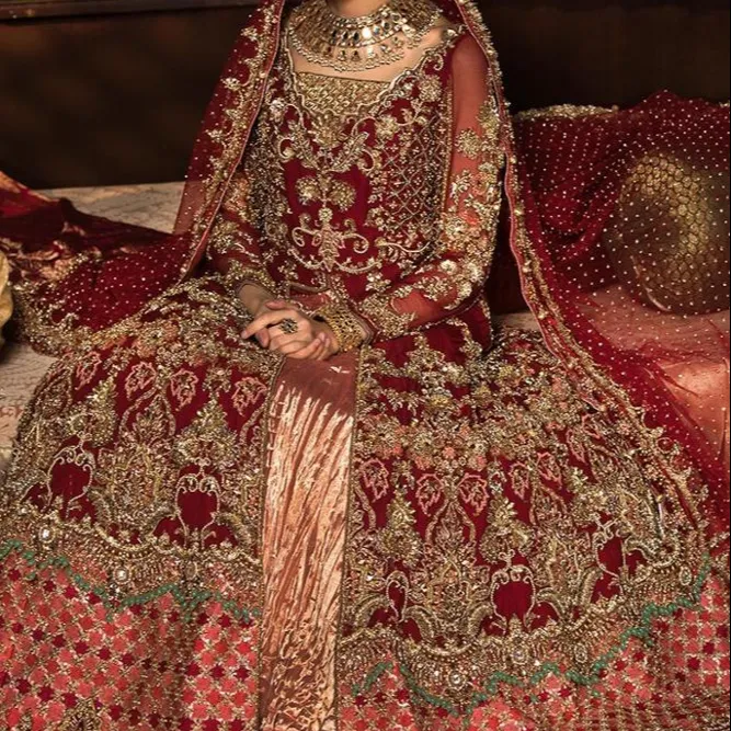 Robes de mariée pakistanaises sur mesure 2020, robe de mariée à manches longues et courtes, mariée Lehenga walima/Barat