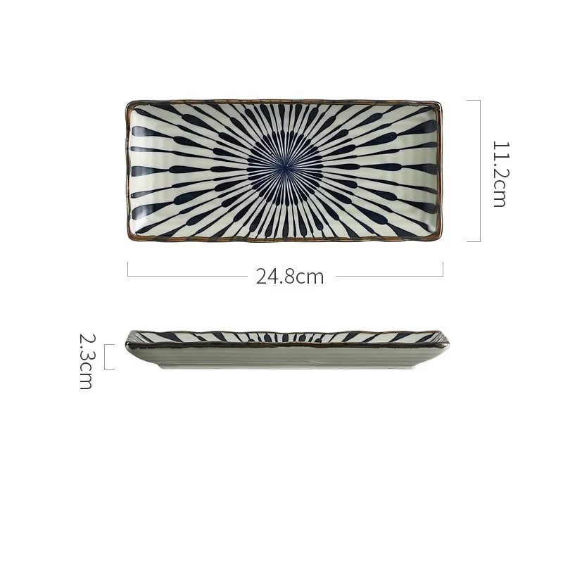 Assiette rectangulaire blanche motif vagues et gouttes d'eau - 25 cm