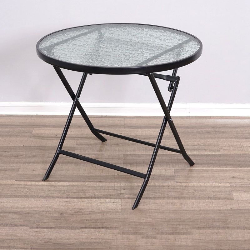 Mesa redonda plegable con diseño de ondas de agua.