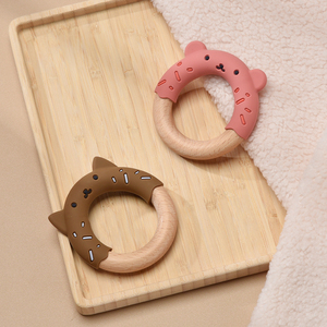 Sinh thái thân thiện với bé <span class=keywords><strong>Teether</strong></span> bằng gỗ Silicone <span class=keywords><strong>Teether</strong></span> vòng vòng - Product Image 3