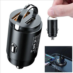 アルミニウム電気自動車充電器急速充電器PDタイプc100WデュアルUSBQC3.0プルリングポータブルミニUSB自動車電話充電器アダプター - Product Image 2