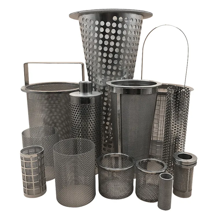 Customized 304 stainless steel wire mesh filter tube perforated plate cylinder pipe water beer filters with micron fine screen