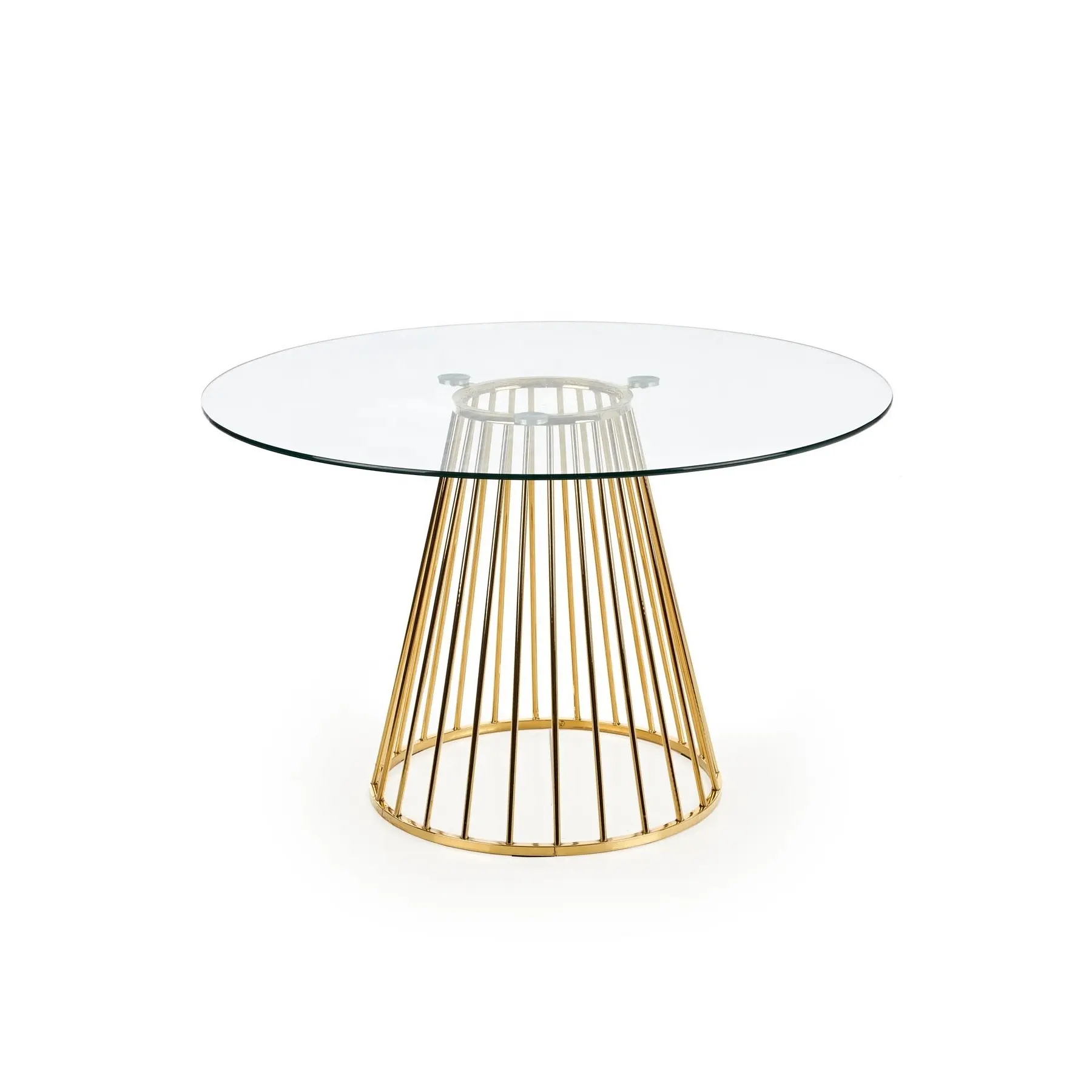 Moderno único elegante claro redondo vidrio oro piernas mesa de comedor de muebles de Metal