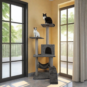 Produttore all'ingrosso albero gatto Sisal peluche corto con amaca Design stabile per i gatti - Product Image 6