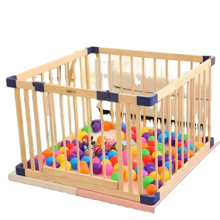 Corralito de madera para bebés con puerta, corralito para bebés, juego para niños, corralito de protección con color madera natural