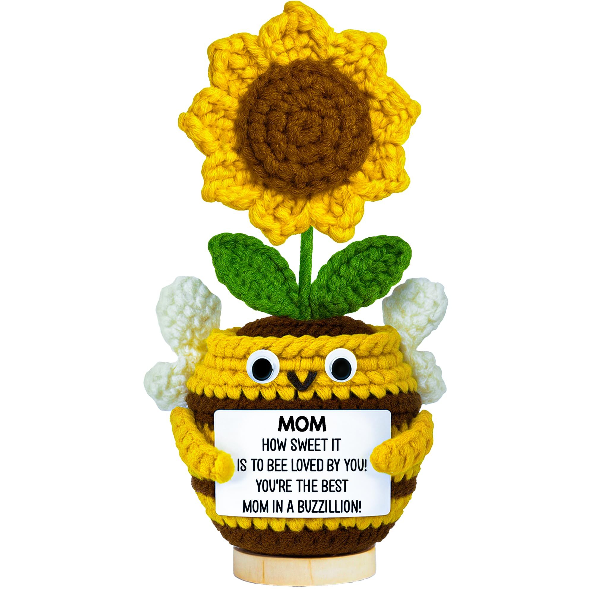 Maceta de girasol con abeja de ganchillo Yellow2 para mamá.