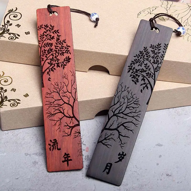 Tree Chinese Style Wooden Bookmark Retro Carving Mahogany Lovers Book Mark Student Office Writing Supplies School Kid Stationery