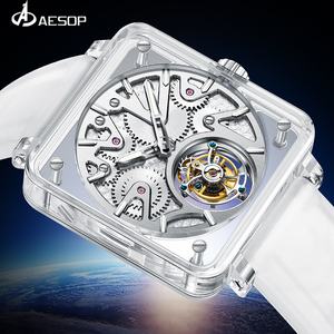 AESOP Tourbillon orologio meccanico movimento manuale quadrato cassa trasparente orologio con cinturino in Silicone - Product Image 6