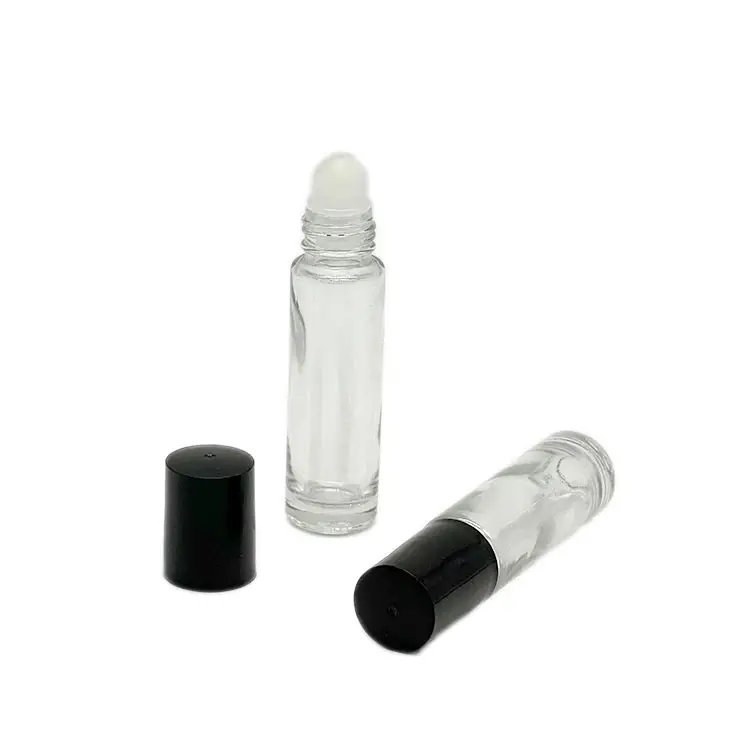 Envase vacío de lujo para cosméticos, botella de cristal de aceite esencial con forma de rodillo transparente, 10ml, nuevo diseño