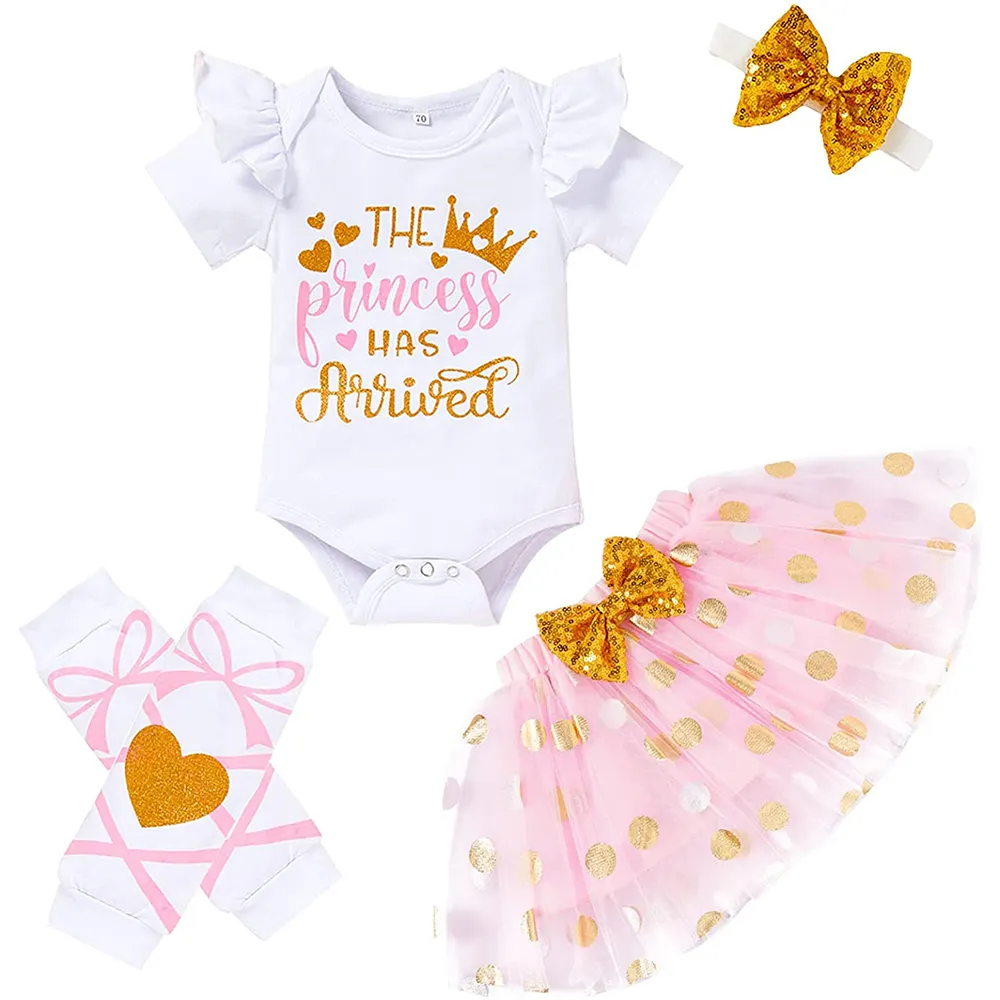 Pasgeboren Baby Meisje Outfits Baby Brief Print Romper + Tutu Rok + Hoofdband + Legging Warmer Coming Home Kleding Set