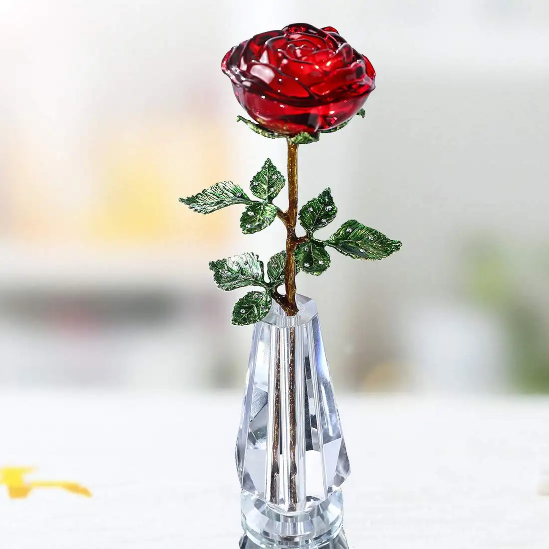 Benutzer definierte Liebe Geschenke Hochzeit Tisch dekoration Rote Kristall Rose Blume Valentinstag Geschenk