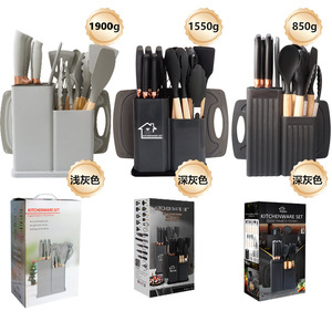 19 mảnh Silicone đồ dùng nhà bếp thiết lập với tay cầm bằng gỗ và cắt Board lưu trữ xô Tiện Ích Nhà Bếp thiết lập - Product Image 5