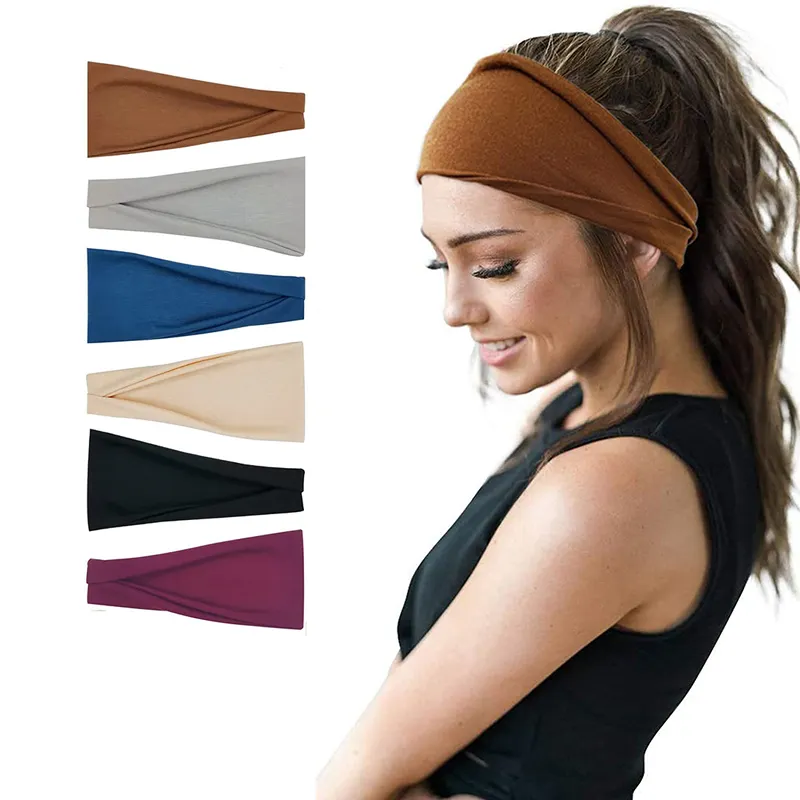 Unisex Stretch Plain Woman Bandana Solid Color Twist Elastic Hair Bands Summer Wide Sport Yoga Headband For Women Girls