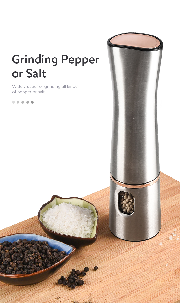 Round salt grinder electric, Good Quality customized stainless steel pepper grind with led