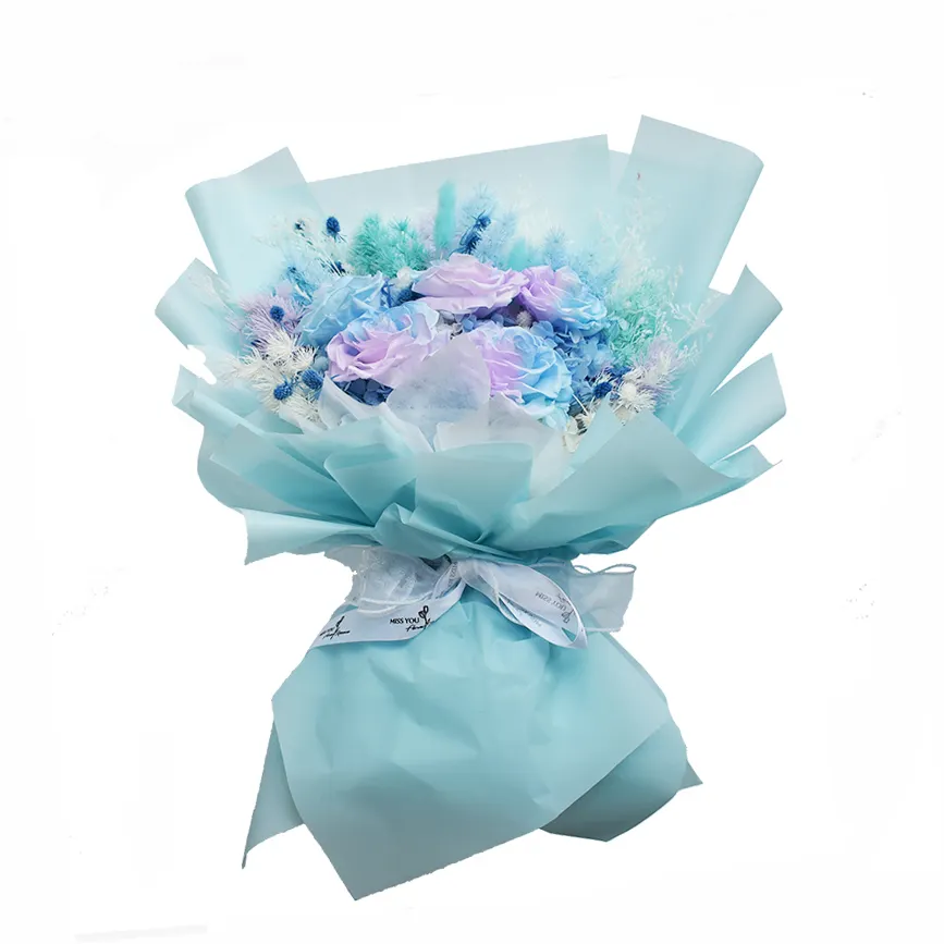 Favores Do Casamento Eterno azul Rose Bouquet Preservado Flor Buquê Presente conjunto Para Namorada Dia dos Namorados ou conjuntos de presente para as mulheres