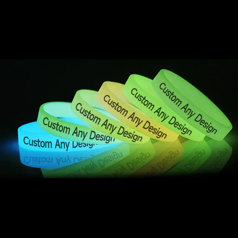 Bracelet de poignet en Silicone Fluorescent lumineux personnalisé, bracelets personnalisés qui brillent dans l'obscurité
