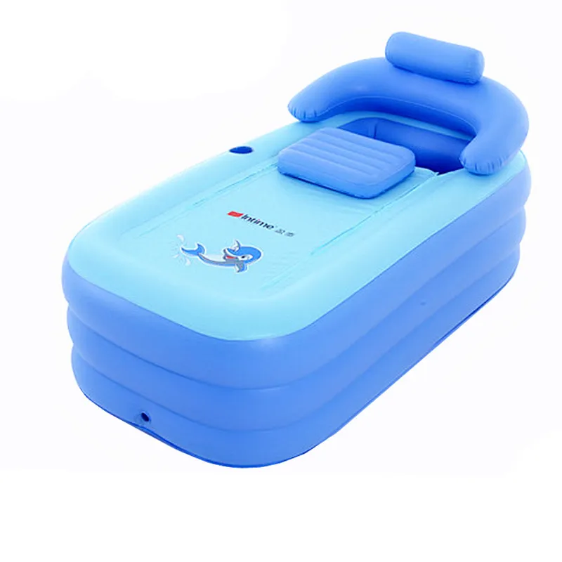 Bañera inflable portátil de PVC para adultos, bañera plegable de pie para Spa, Color azul