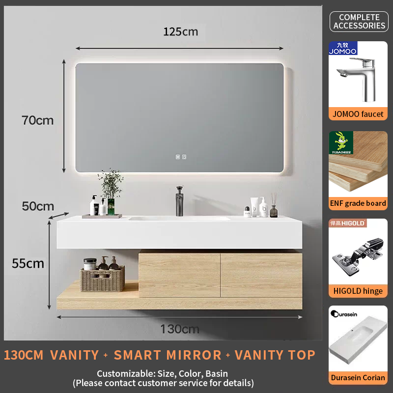 130Durasein Corian Integrated basin+smart mirror