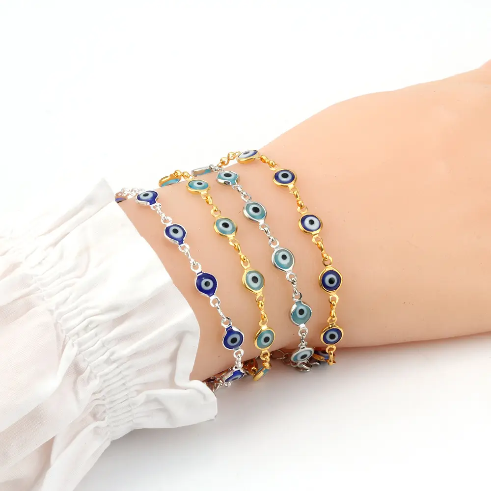 Pulsera chapada en oro de la joyería al por mayor Ojo Azul esmalte pulsera del encanto para las niñas y las mujeres