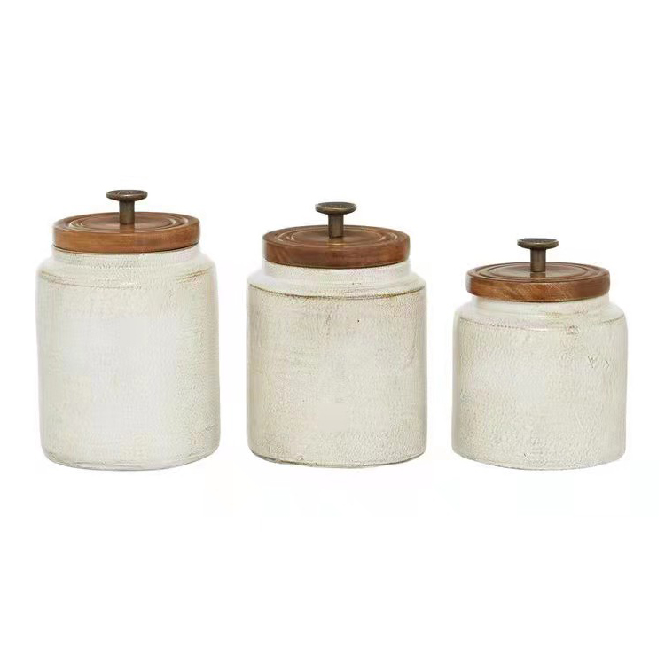 Ceramic Canister Set With Air-sealed Bamboo Lids Storage Bottles