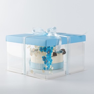 売れ筋紙10x10ポップケーキパッキング誕生日プラスチック透明長方形ケーキボックスケーキボード付き - Product Image 1