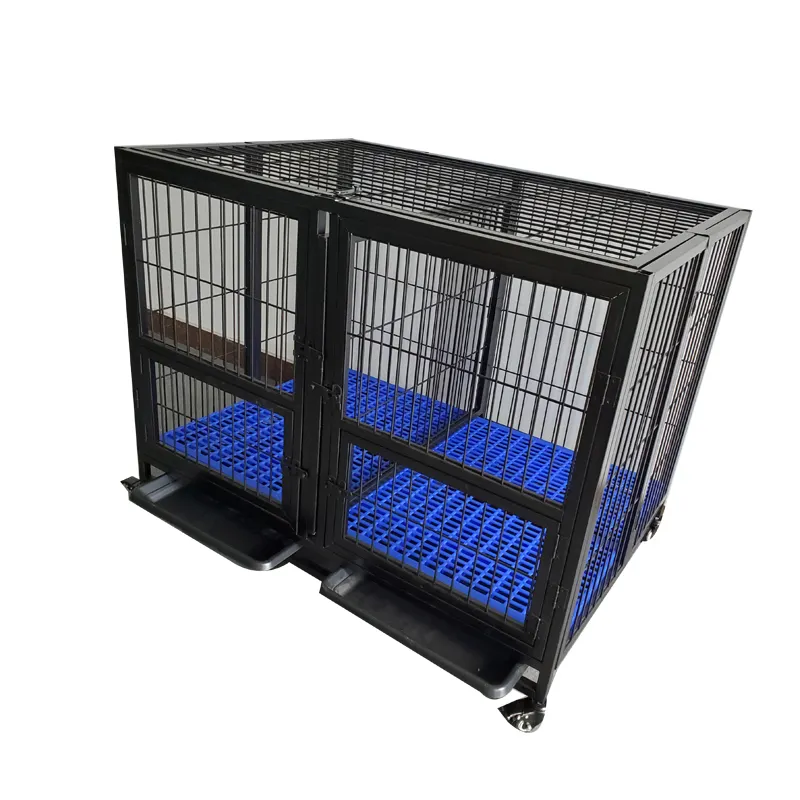 Gaiola resistente para cachorros, gaiola de metal de montagem forte para cães médios e grandes com porta dupla