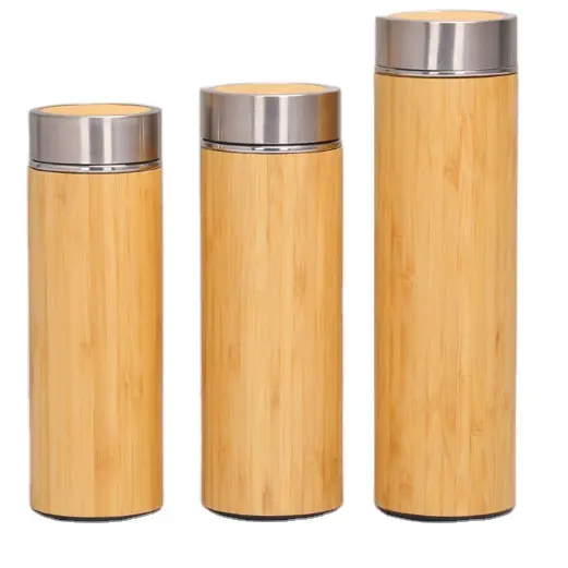500Ml Double Wall Rvs Innerlijke Bamboe Water Fles/Bamboe Thee Fles/Bamboe Drink Fles