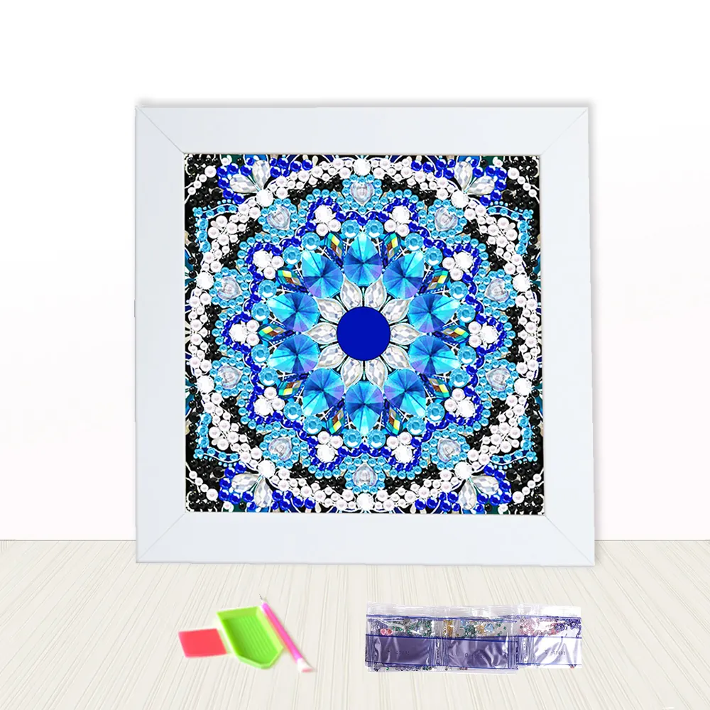 Decoração de casa diy mandala flor 5d pedras diamante pintura com moldura de madeira