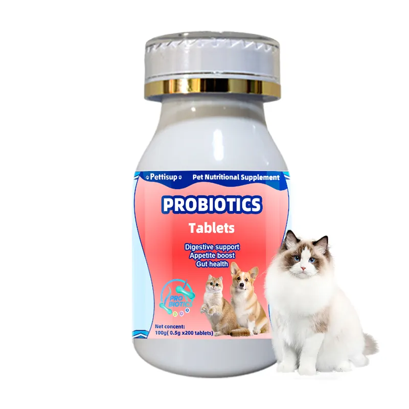 Probióticos para animais de estimação, comprimidos para promoção digestiva, 200 unidades, probióticos mastigáveis, sistema de intestino para animais de estimação, lanches para gatos