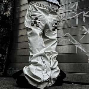 DIZNEW Ropa Diseñador personalizado Hombre Pantalones de cuero holgados Hip Hop Impermeable Pantalones de cuero blanco para hombres - Product Image 2