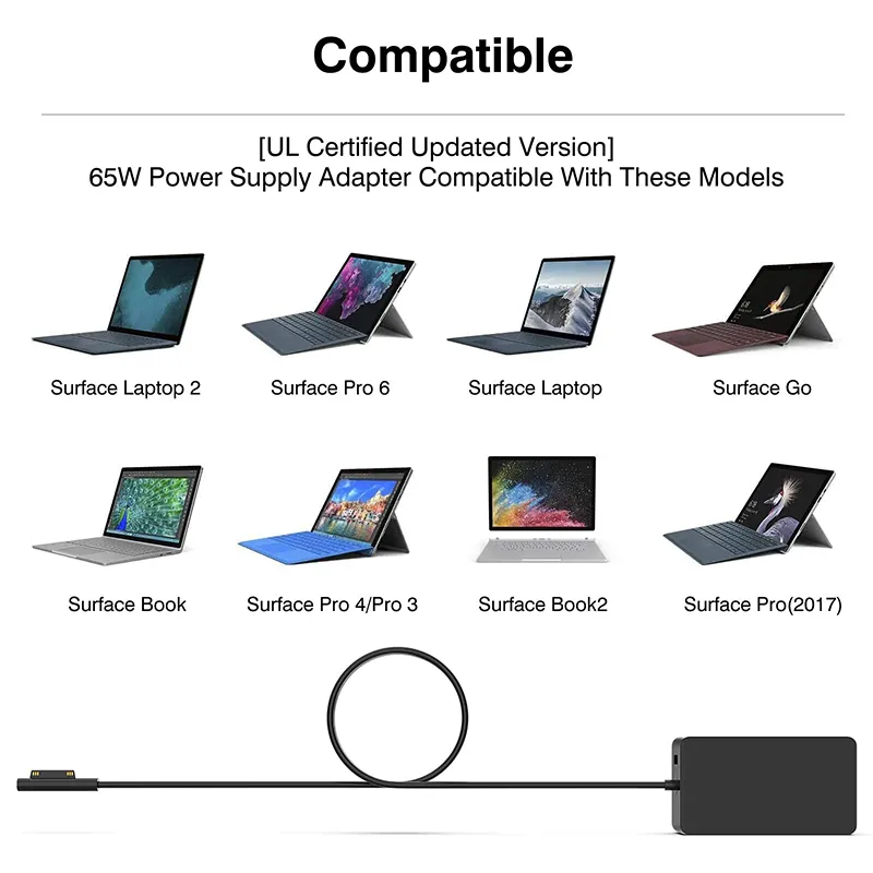 Yüzey Pro şarj 65W yüzey Pro için 3 4 5 6 7 8 9 X güç kaynağı adaptörü hem Microsoft Surface Book Laptop için uyumlu