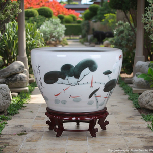 Jingdezhen bể cá Gốm Vẽ tay với rùa lớn và hoa sen Trung Quốc trang trí nhà sàn Bình - Product Image 1