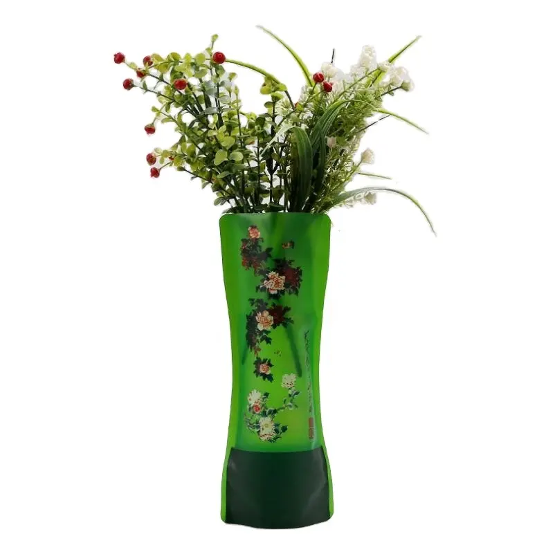 Mini vaso de flores dobrável de plástico laminado personalizado, pequeno vaso de flores biodegradável personalizado