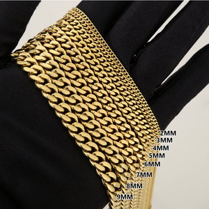 2MM 3MM 4MM 5MM 6MM 7MM9MM女性ヒップホップマイアミネックレスステンレススチールジュエリー14Kリアルゴールドメッキキューバカーブリンクメンズチェーン