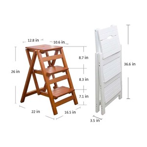 Taburete para adultos/Escalera/Silla de mostrador Taburete de madera portátil plegable de 3 escalones Antideslizante y ligero - Product Image 3