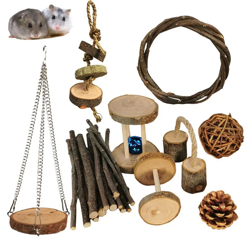 Criceto cavia giocattolo per animali domestici in legno coniglio forniture molari set di combinazioni di giocattoli da masticare per pappagalli