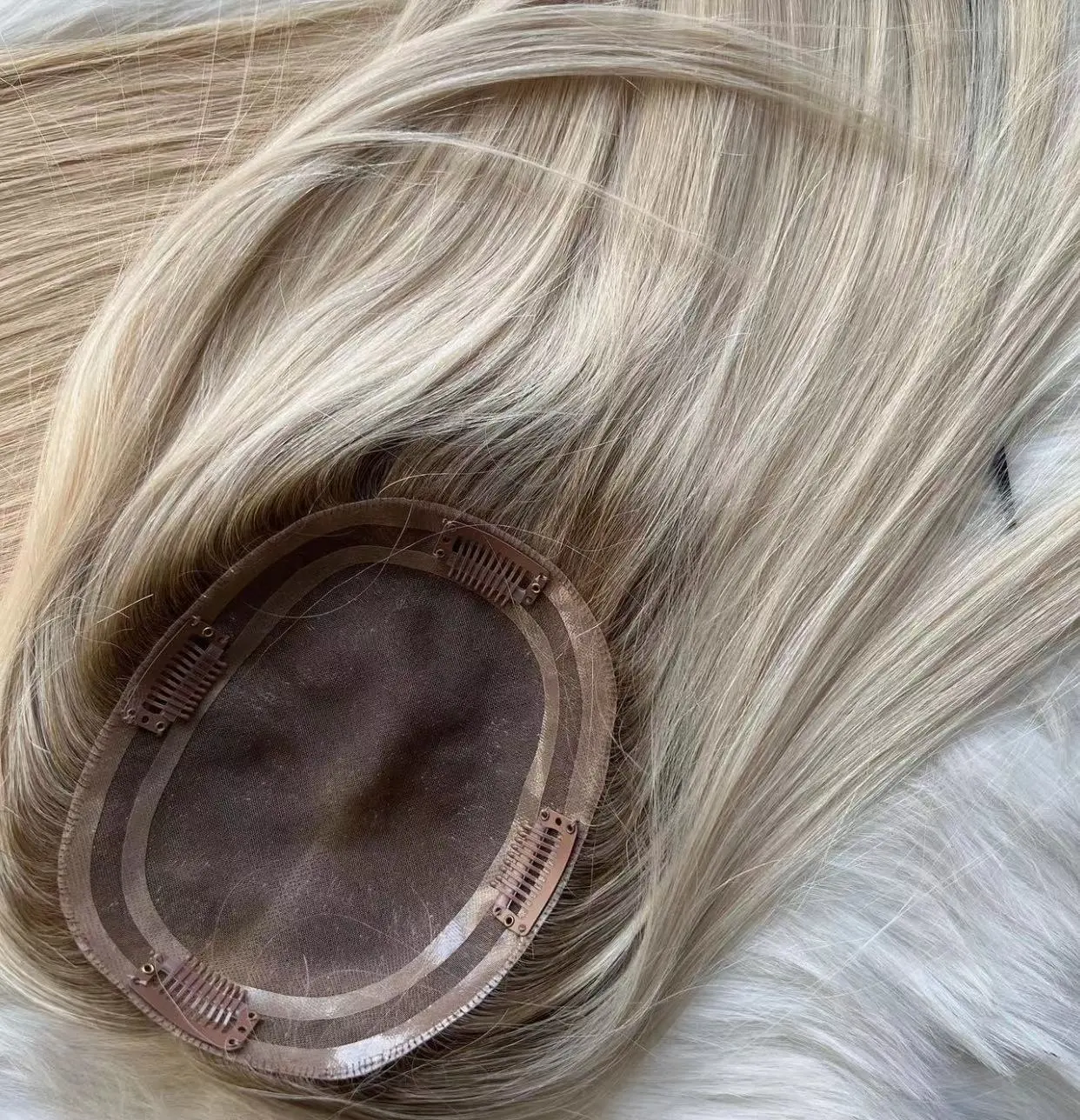 Hochwertiges brasilia nisches Menschenhaar Mono Base Topper Blonde Farbe Clip In Haarteil Für Frauen Haarausfall Behandlung