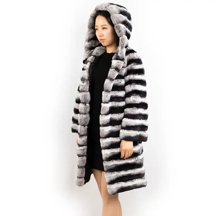 new style luxury fur coat istanbul 90cm long hooded chinchilla real rex rabbit fur women coats