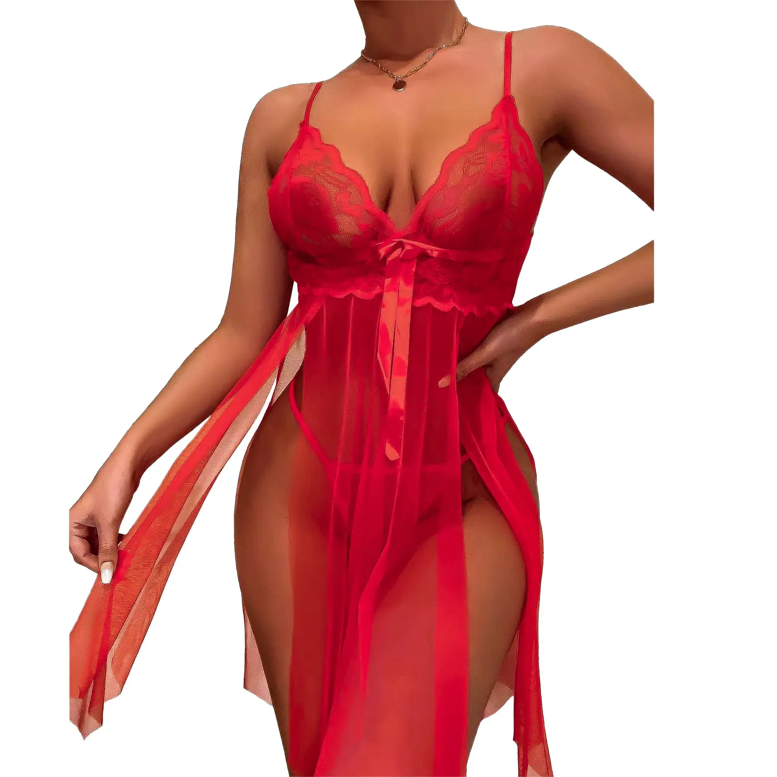 ZZYUP Europe et Amérique Offre Spéciale sexy perspective de dentelle push up lingerie avec string sexy ouvert maille sans manches robe érotique