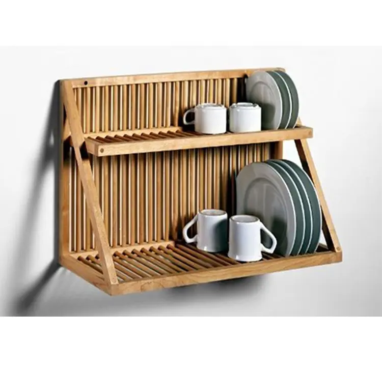 Cabide de secagem de prato de bambu natural, 2021 personalizado, exibição da parede, suporte de madeira, tigela, bambu