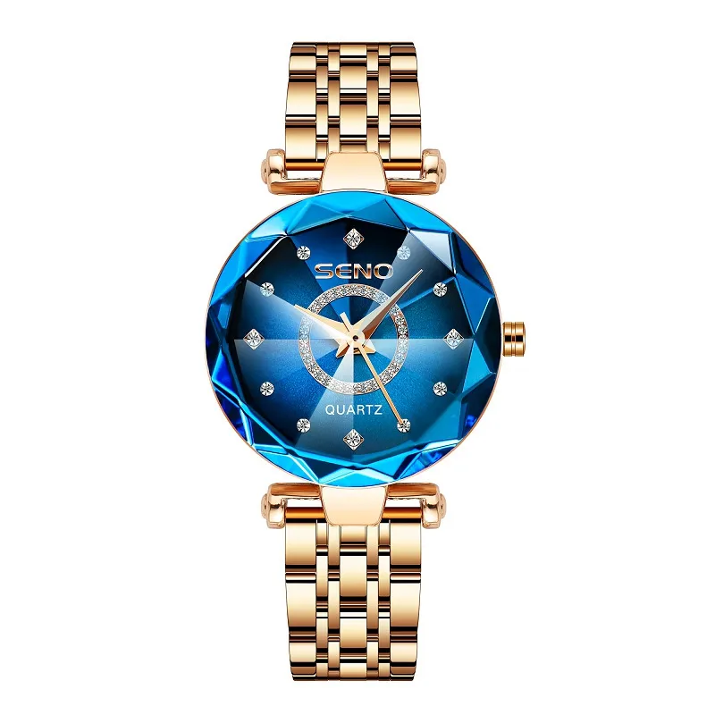 Seno-relojes de cuarzo con diamantes analógicos para mujer, pulsera de acero inoxidable con estrellas, resistente al agua