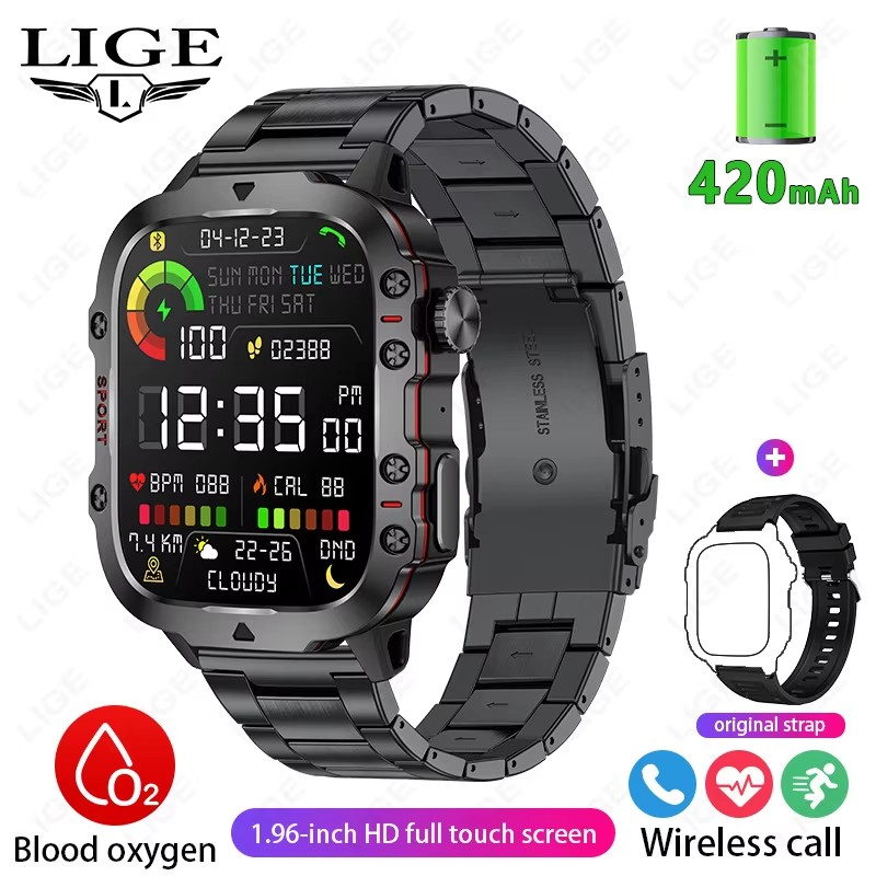 6 Acier inoxydable noir + bracelet en silicone noir